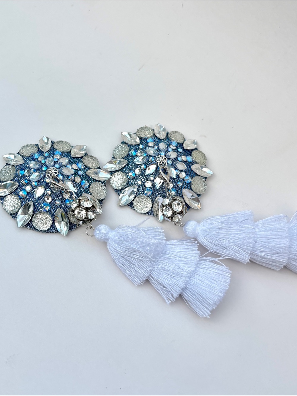 Blue and Diamond Burlesque Pasties with Removable Tassels